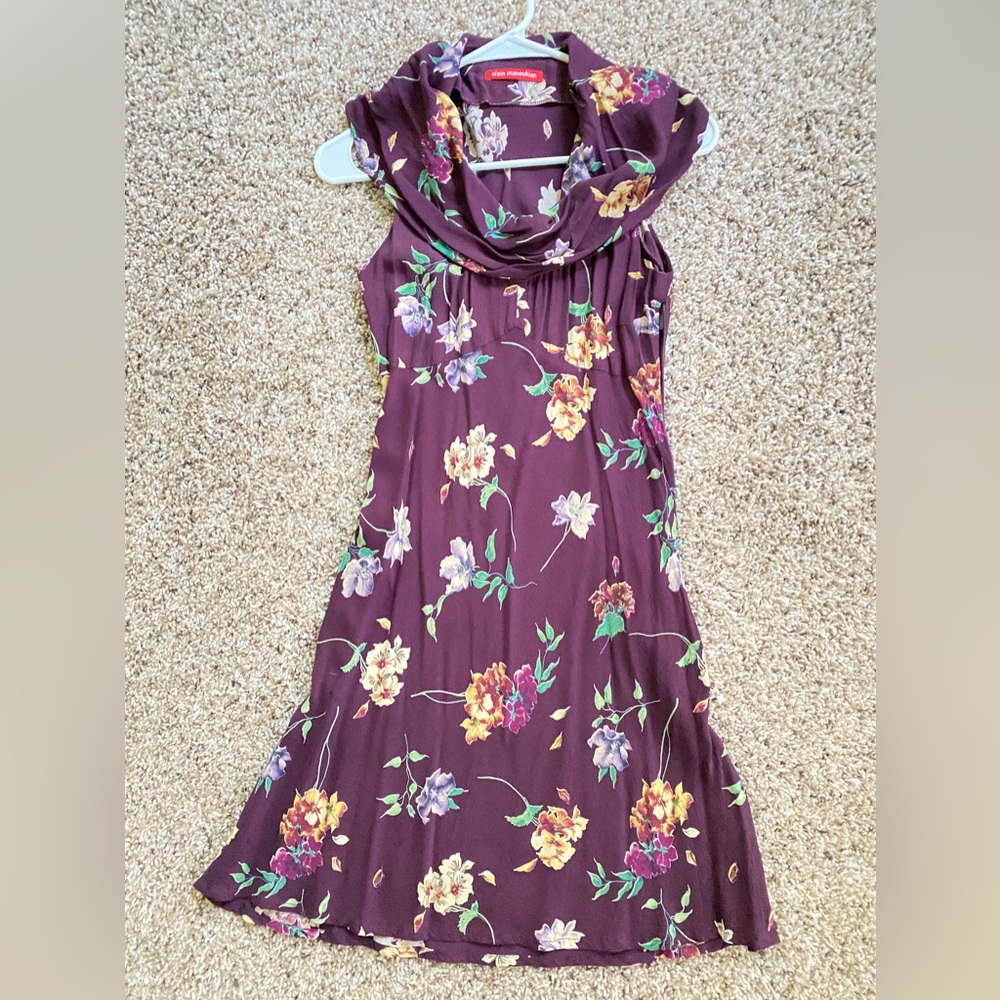 Vintage Alain Manoukian dress sleeveless Purple floral benitier collar size XS